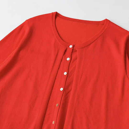 Damen Leichter Dreiviertelarm Knopf-Cardigan mit Rundhals und verlängerter Rippenblende Nord Taschen