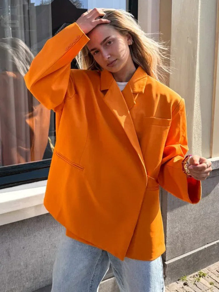 Damen Oversize-Blazer mit kastiger Silhouette, verdeckter Verschluss und Pattentaschen Nord Taschen