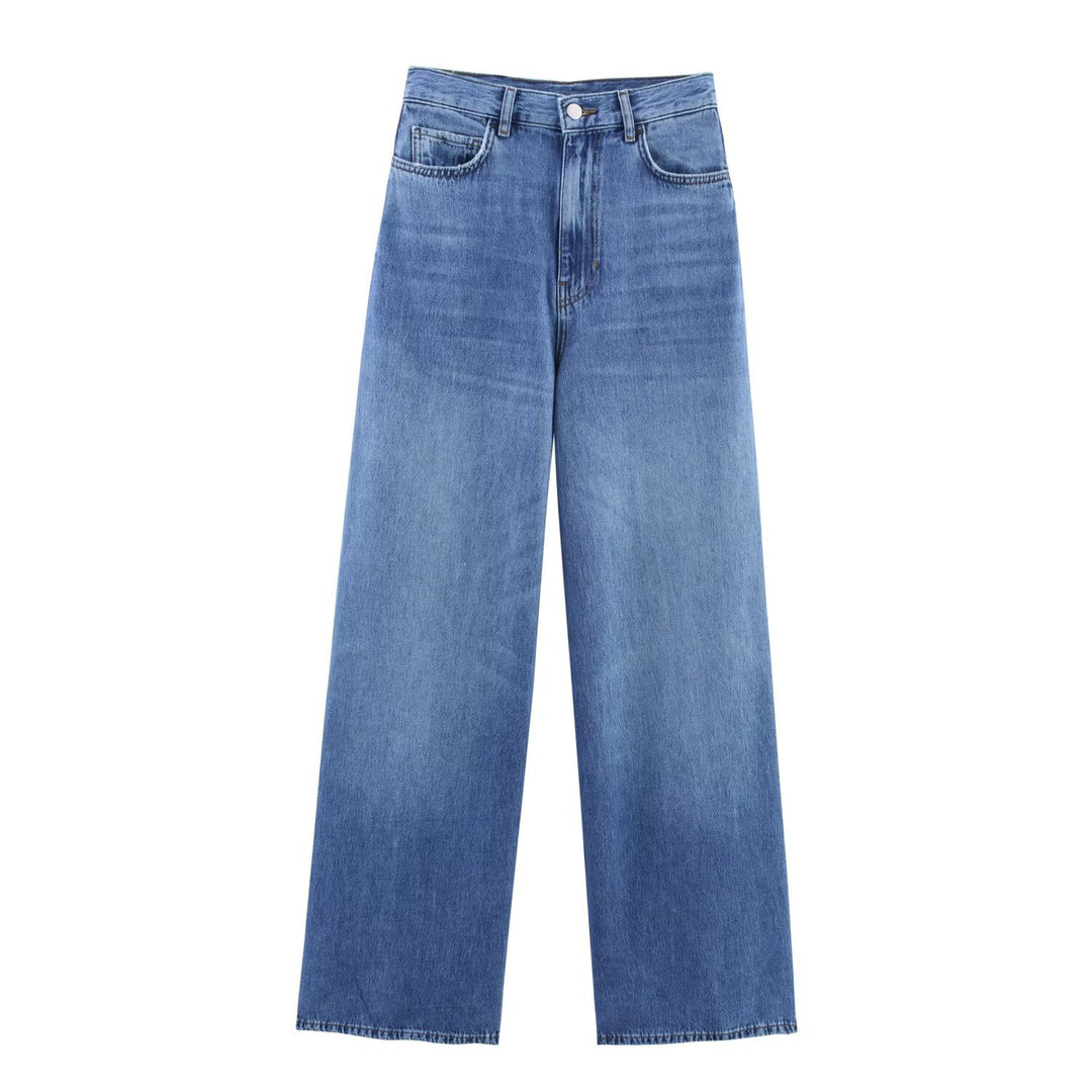 Damen 100+ hochtaillierte weite Denim‑Palazzohose mit Five‑Pocket und geradem Saum Nord Taschen
