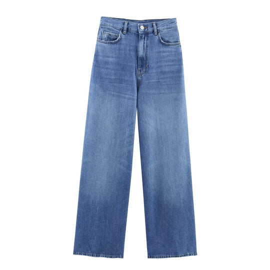 Damen 100+ hochtaillierte weite Denim‑Palazzohose mit Five‑Pocket und geradem Saum Nord Taschen