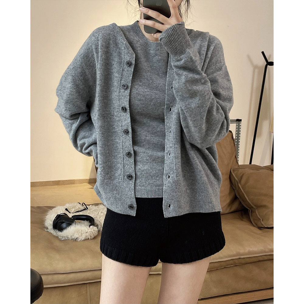 Damen Weicher kastiger Strickcardigan mit durchgehender Knopfleiste und gerippten Bündchen Nord Taschen