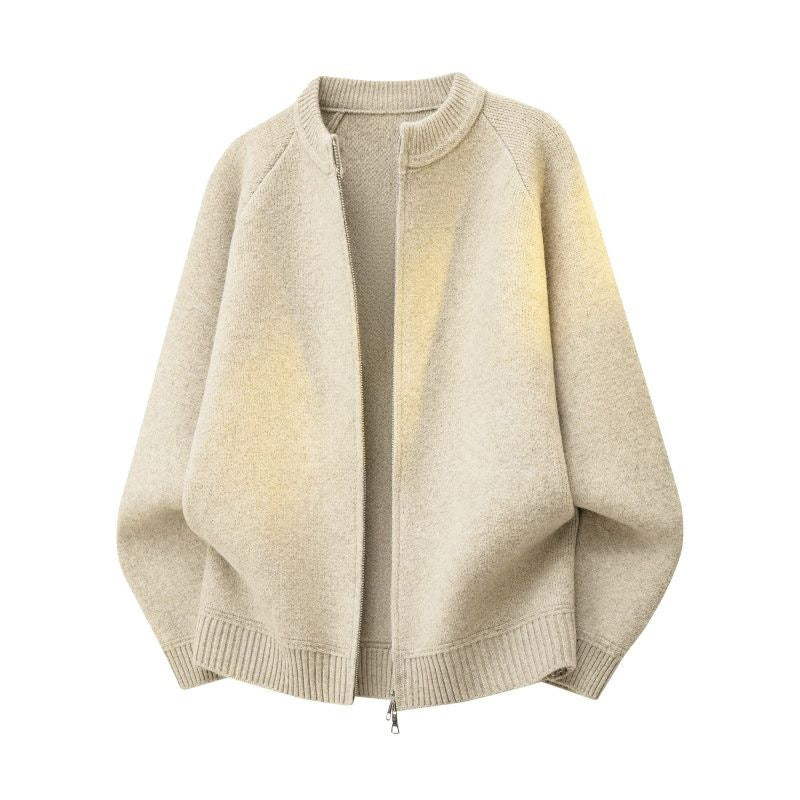 Damen Strick-Bomberjacke mit kurzem Stehkragen, Raglanärmeln und Zwei-Wege-Reißverschluss Nord Taschen
