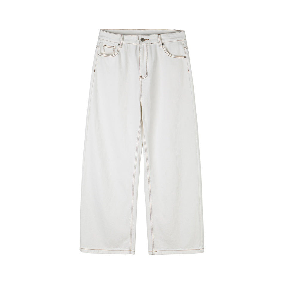 Damen Weite Cropped-Jeans mit hoher Leibhöhe und Kontrastnähten Nord Taschen