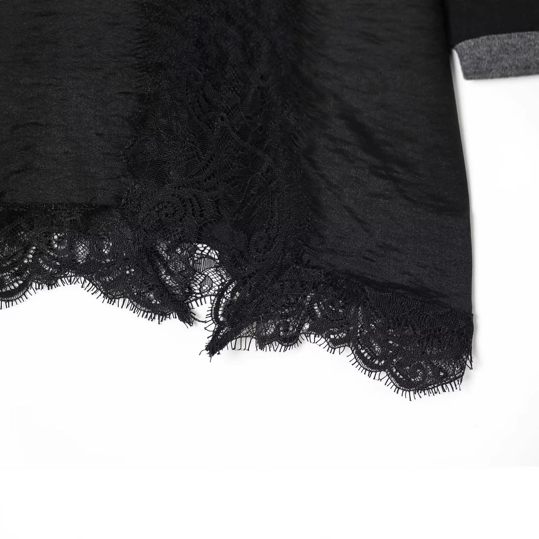 Damen Lagenlook-Longsleeve mit Satin-Slip-Einsatz und Spitzenbesatz Nord Taschen