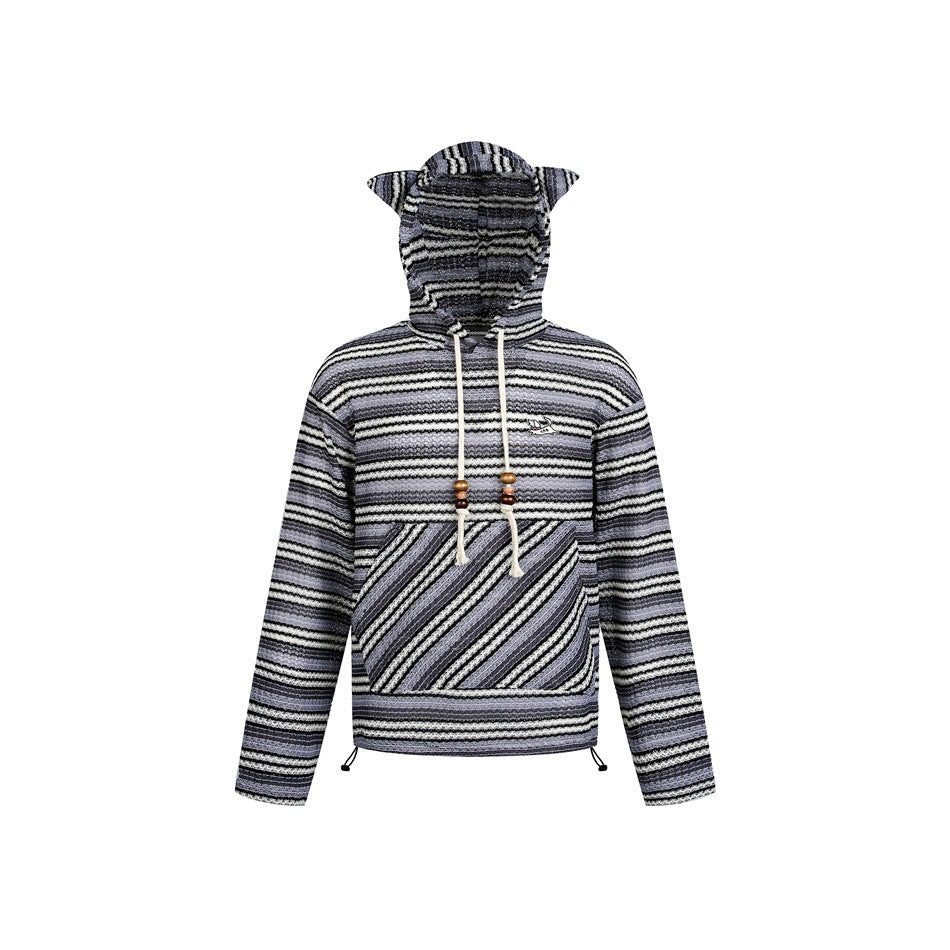 Damen Strick‑Kapuzenpullover mit Katzenohren und Kängurutasche Nord Taschen