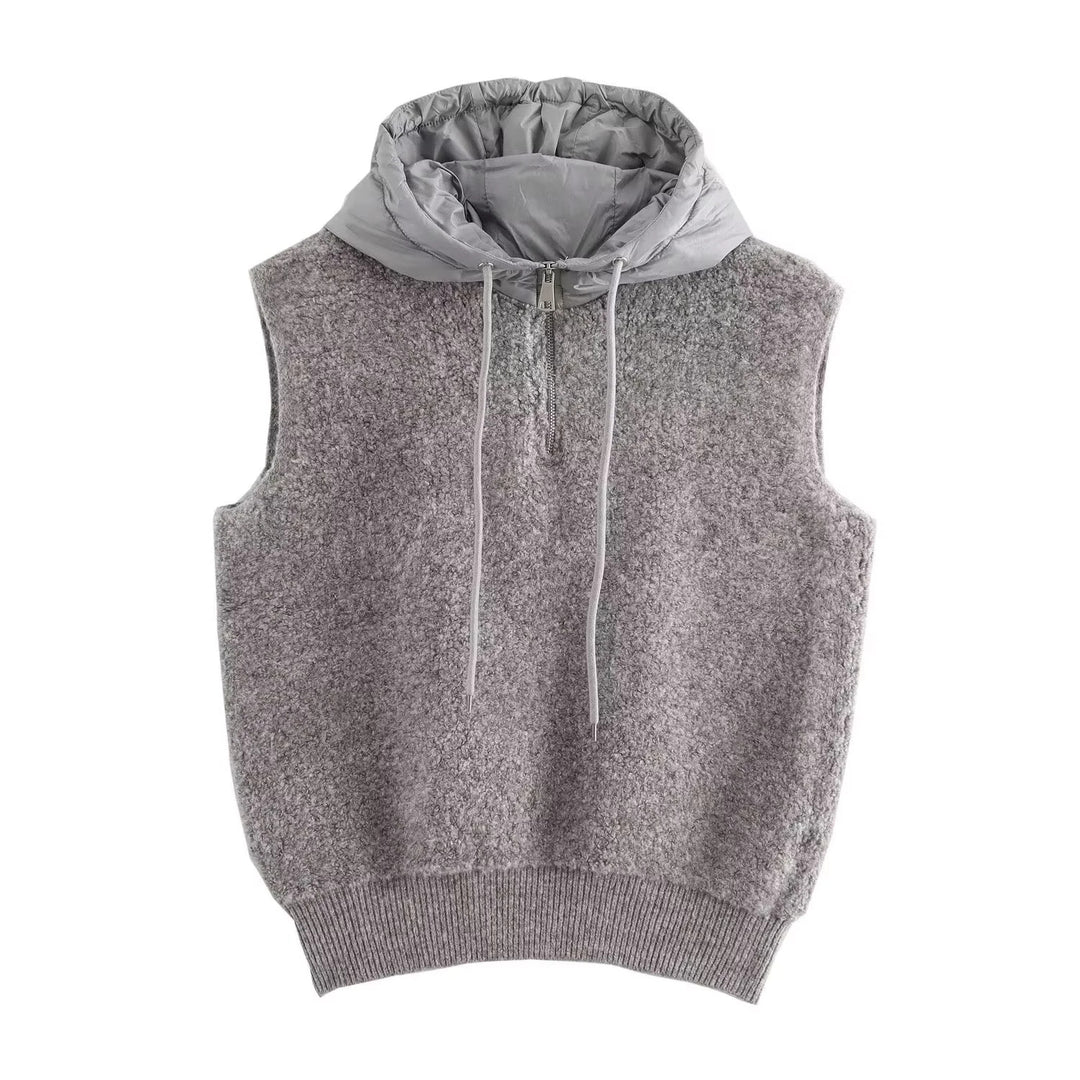 Damen Ärmellose Strickweste mit gesteppter Kapuze und halbem Reißverschluss Nord Taschen