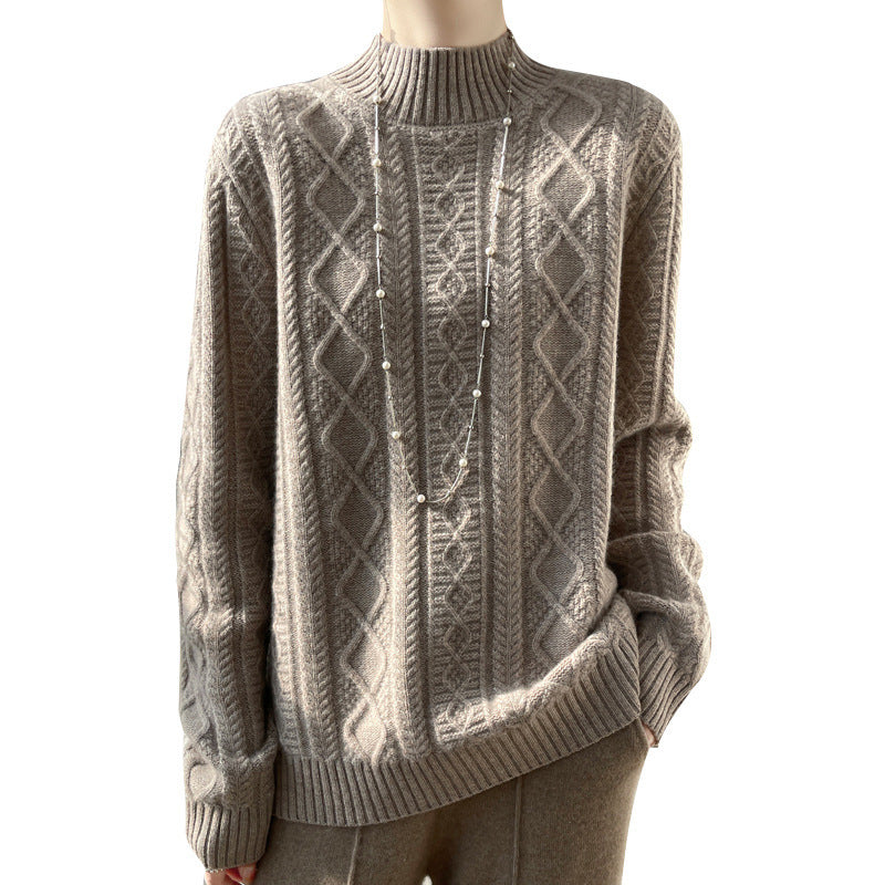 Damen Zopfmuster-Mockneckpullover mit feinem Ajour‑Detail und flauschiger Kaschmir‑Optik Nord Taschen