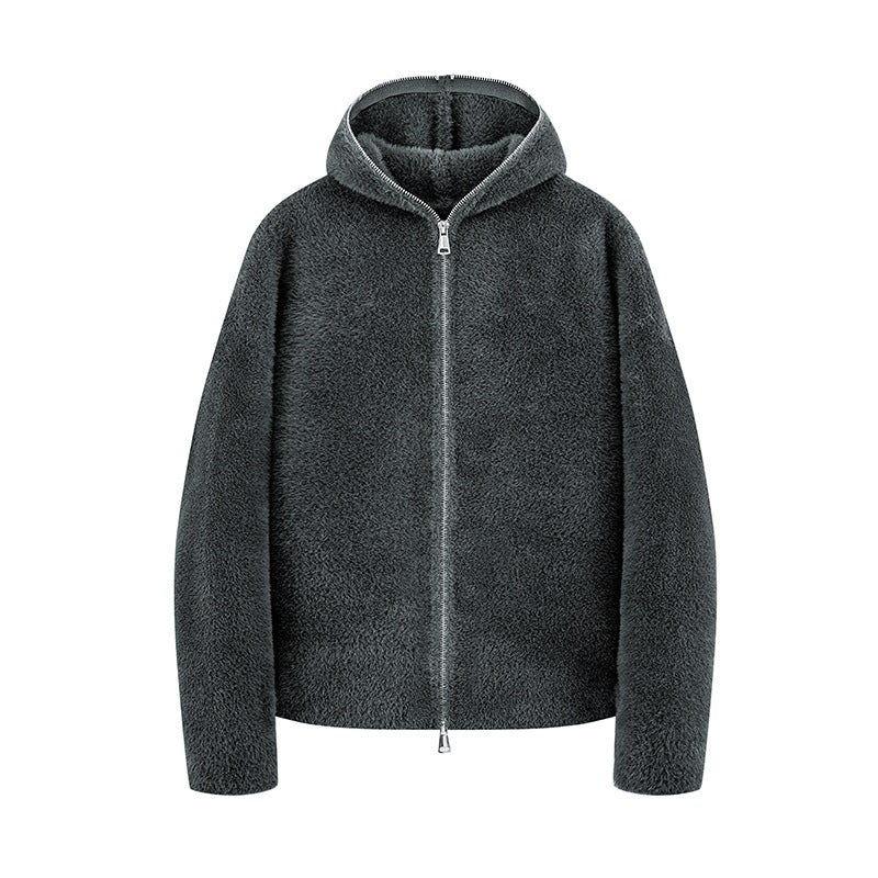 Damen Kurz geschnittene Teddy-Fleece-Kapuzenjacke mit Metall-Reißverschluss Nord Taschen