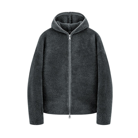 Damen Kurz geschnittene Teddy-Fleece-Kapuzenjacke mit Metall-Reißverschluss Nord Taschen