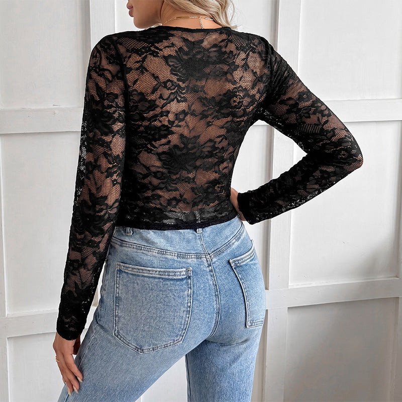 Damen Elegantes Langarmoberteil mit Spitzendetails Nord Taschen