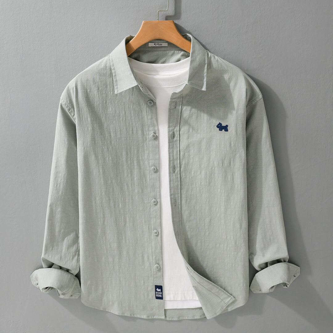 Herren Leichtes Baumwoll-Layering-Hemd mit integriertem T-Shirt-Einsatz und Hundestickerei Nord Taschen