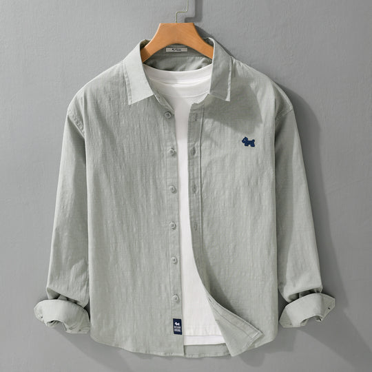 Herren Leichtes Baumwoll-Layering-Hemd mit integriertem T-Shirt-Einsatz und Hundestickerei Nord Taschen