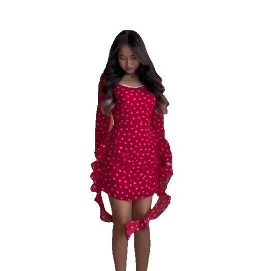 Damen Enges gerafftes Minikleid mit quadratischem Ausschnitt, Puffärmeln und seitlichen Volantbändern Nord Taschen