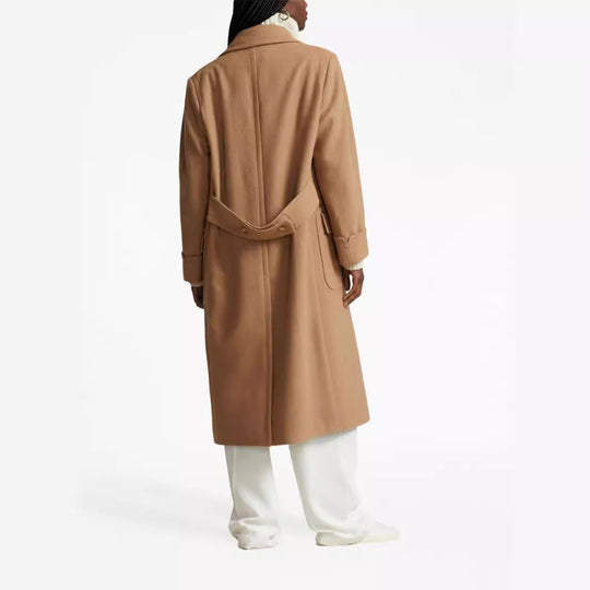 Damen langer doppeltreihiger Wollmantel mit weitem Schnitt und Reverskragen Nord Taschen