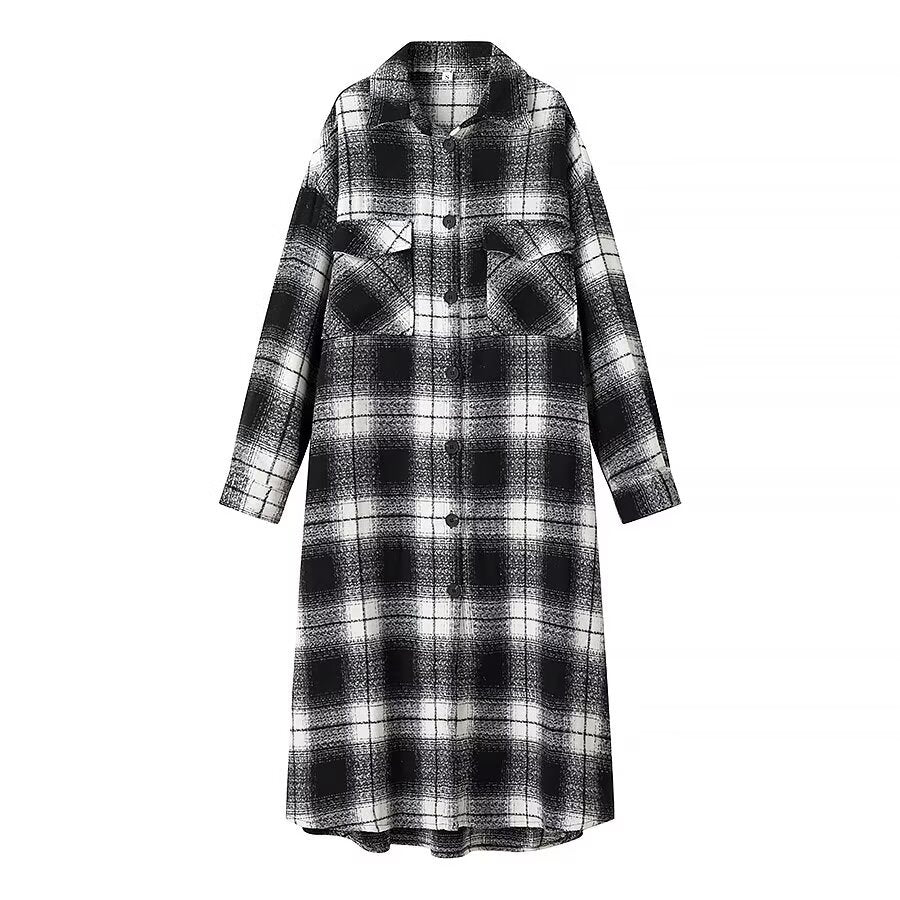 Damen Longline-Karo-Überhemd mit Oversize-Schnitt und aufgesetzten Pattentaschen Nord Taschen