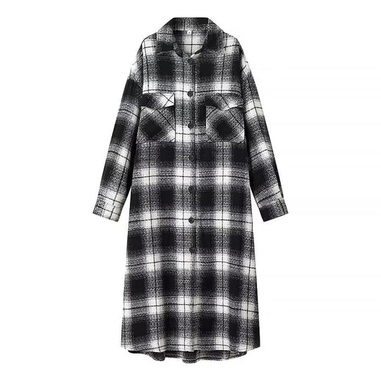 Damen Longline-Karo-Überhemd mit Oversize-Schnitt und aufgesetzten Pattentaschen Nord Taschen