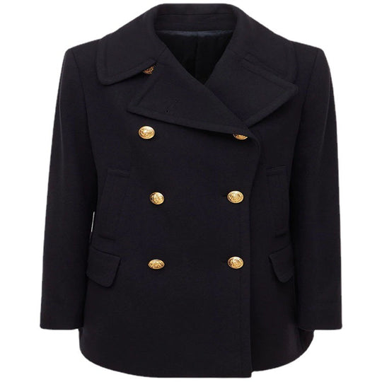 Damen Kurzer Zweireihiger Wollmix-Peacoat mit goldenen Zierrundknöpfen und taillierter Silhouette Nord Taschen