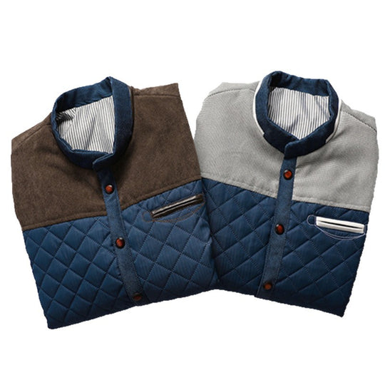 Herren Steppjacke im Cord-Mix mit Kontrast-Schulterpartie und verdeckter Druckknopfleiste Nord Taschen