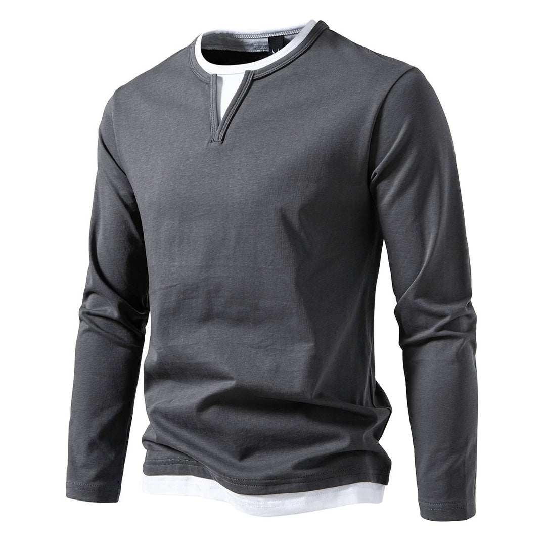Herren Langarmshirt mit Lagen-Look und markantem Schlitzkragen Nord Taschen