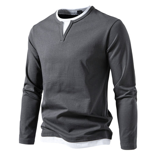 Herren Langarmshirt mit Lagen-Look und markantem Schlitzkragen Nord Taschen