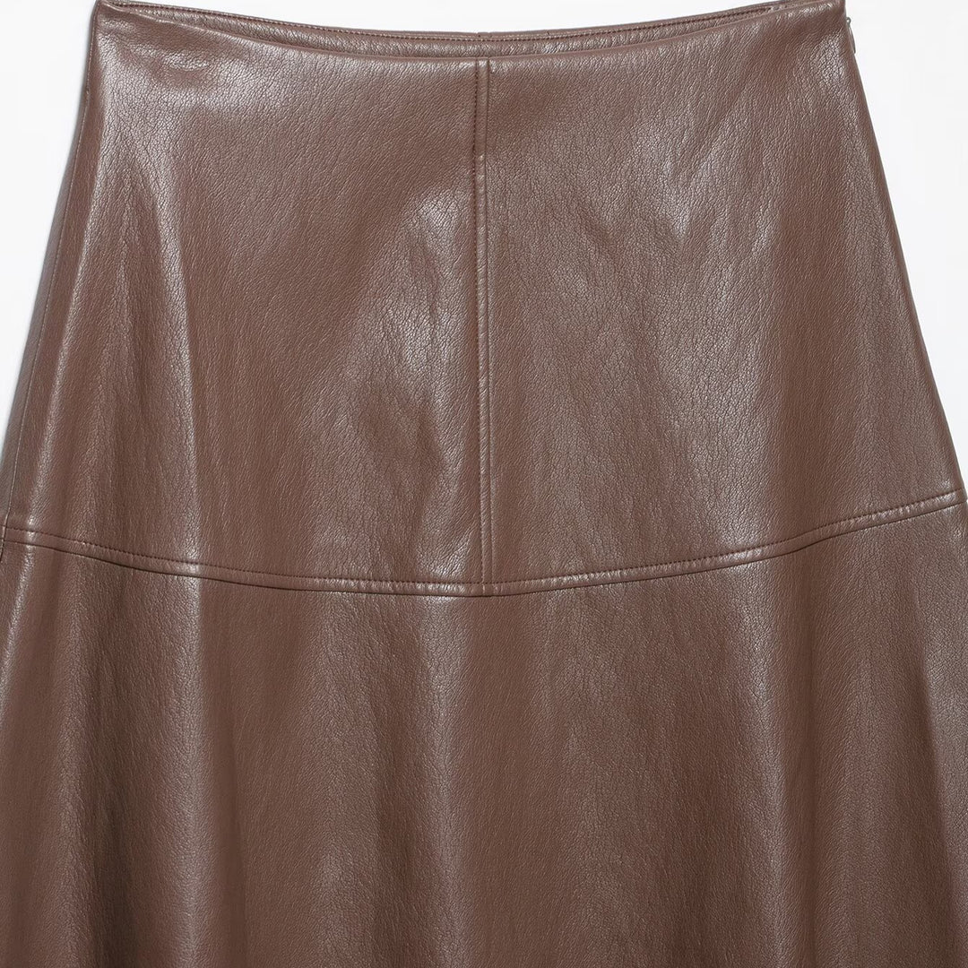 Damen Hochtaillierter A-Linienrock aus Kunstleder mit ausgestellter Silhouette Nord Taschen