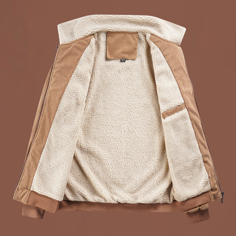 Herren  gesteppte Cordjacke mit Teddykragen, verdecktem Reißverschluss und aufgesetzten Klappentaschen Nord Taschen