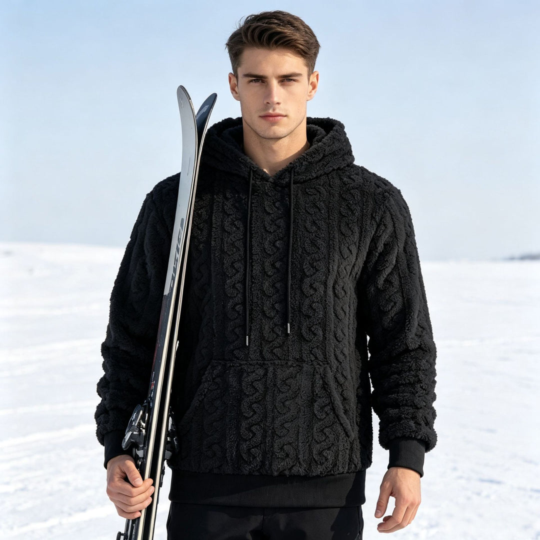 Herren Sherpa-Kapuzenpullover mit Zopfmuster, Kängurutasche und Rippbündchen Nord Taschen