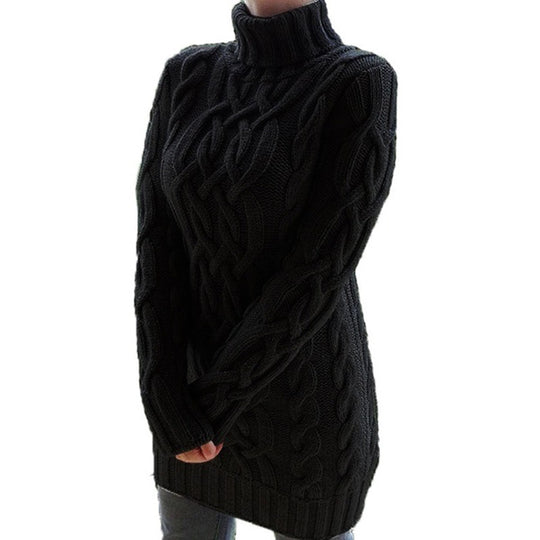 Damen Oversized Strickkleid mit markantem Zopfmuster und Rollkragen Nord Taschen
