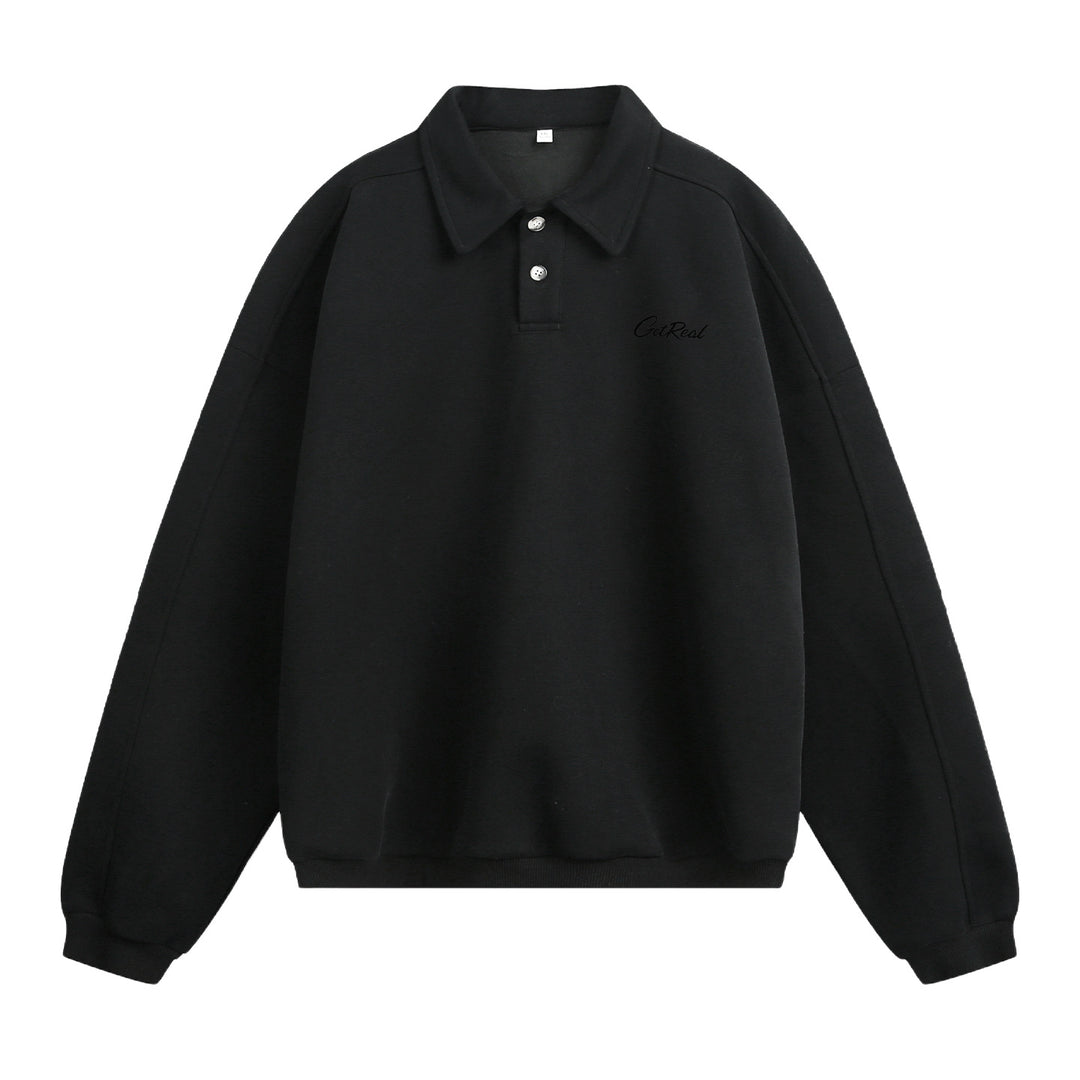 Unisex Oversize Poloshirt-Sweatshirt mit Hemdkragen und Halbknopfleiste Nord Taschen