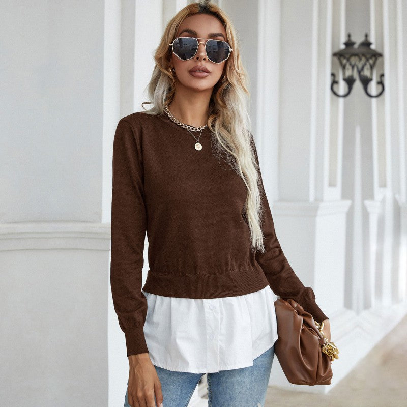 Damen Layering-Pullover mit Hemdoptik und feinem Feinstrick Nord Taschen