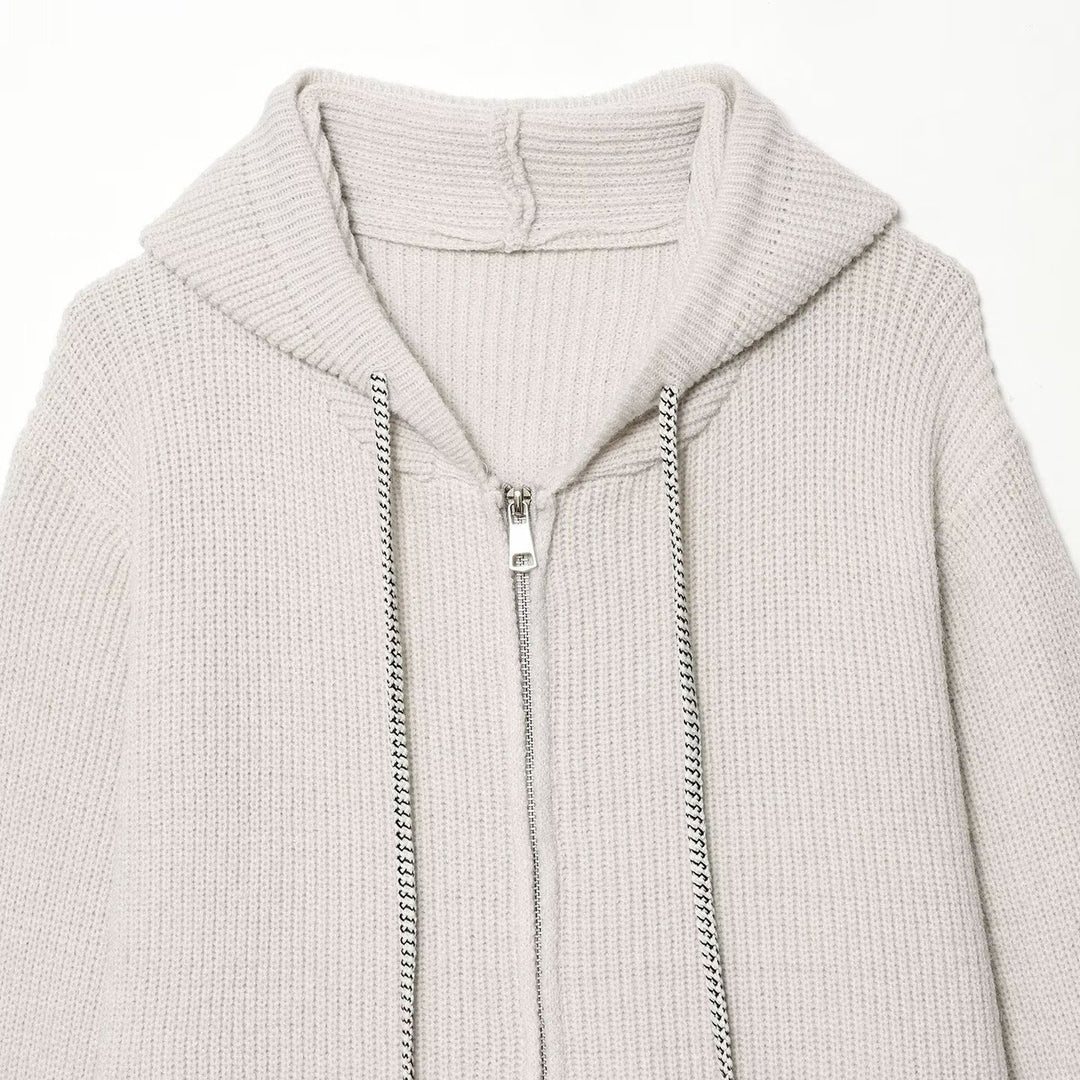 Damen Grobstrick-Kapuzenjacke mit Reißverschluss und Kordelzug Nord Taschen