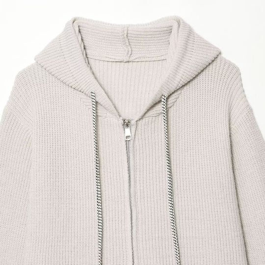 Damen Grobstrick-Kapuzenjacke mit Reißverschluss und Kordelzug Nord Taschen