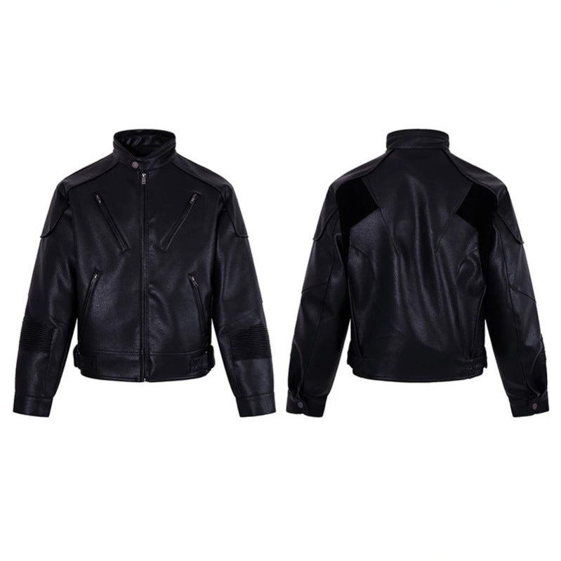 Herren Bikerjacke aus Lederimitat mit Stehkragen Reißverschlusstaschen und gesteppter Ellenbogenpartie Nord Taschen