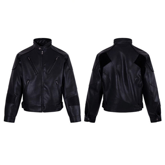 Herren Bikerjacke aus Lederimitat mit Stehkragen Reißverschlusstaschen und gesteppter Ellenbogenpartie Nord Taschen