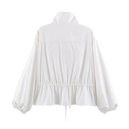 Damen Leichte taillierbare Windjacke mit Stehkragen, Tunnelzug und Ballonärmeln Nord Taschen