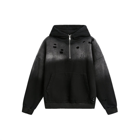 Unisex Oversize Kapuzenpullover mit Halbreißverschluss, Distressed-Details und Kängurutasche Nord Taschen
