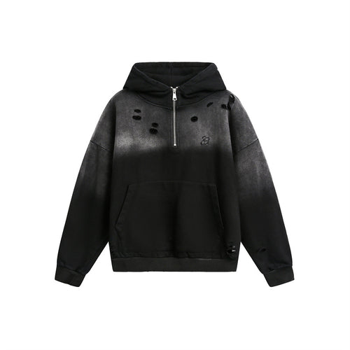 Unisex Oversize Kapuzenpullover mit Halbreißverschluss, Distressed-Details und Kängurutasche Nord Taschen