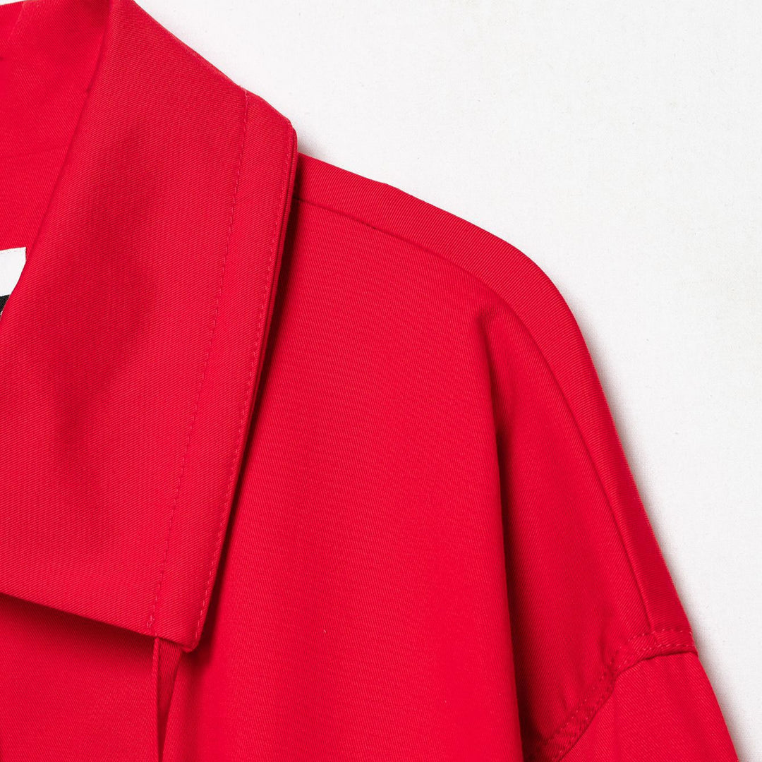 Damen Cropped Übergangsjacke mit Tunnelzugtaillierung, weitem Hemdkragen und Bindegürtel Nord Taschen