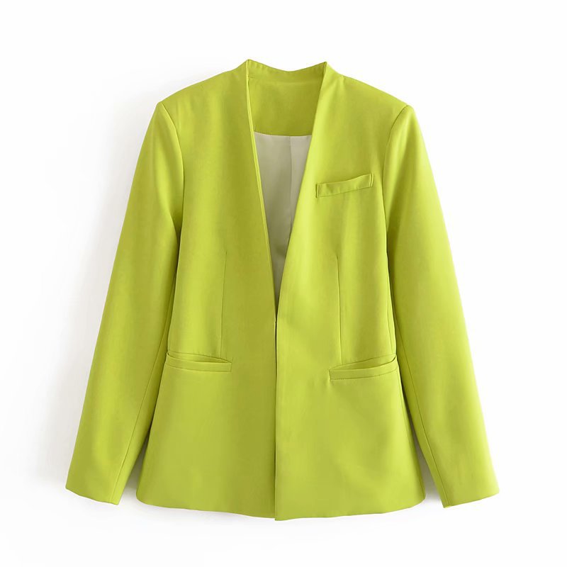Damen Taillierter Blazer ohne Revers mit offener Front und Paspeltaschen Nord Taschen