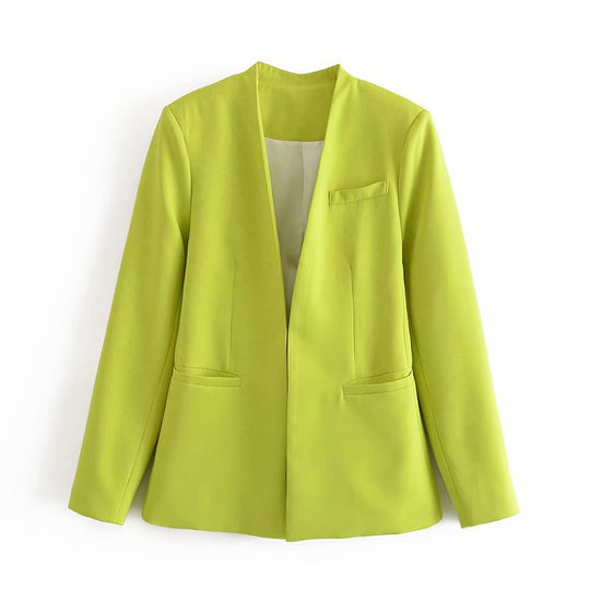 Damen Taillierter Blazer ohne Revers mit offener Front und Paspeltaschen Nord Taschen