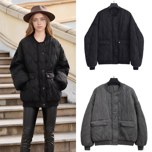 Damen Stepp-Bomberjacke mit organischer Steppung und Druckknopffront Nord Taschen