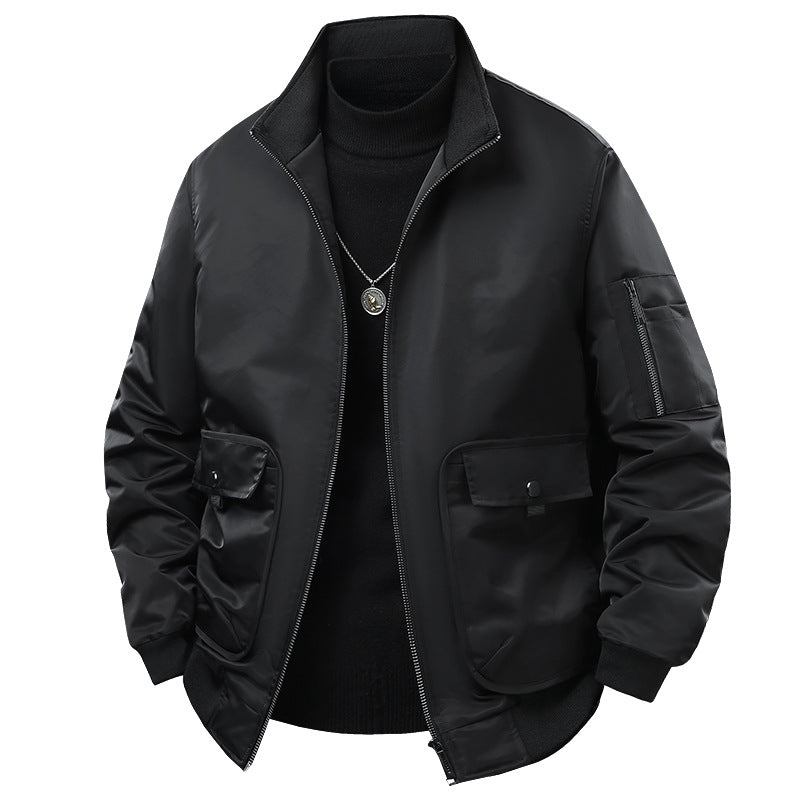Herren Bomberjacke mit Stehkragen, Utility-Taschen und wattierter Thermoisolierung Nord Taschen