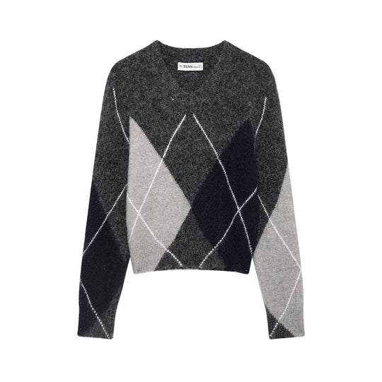 Damen Argyle-Pullover aus Wollmix mit weichem Flor und kastiger Cropped-Silhouette Nord Taschen
