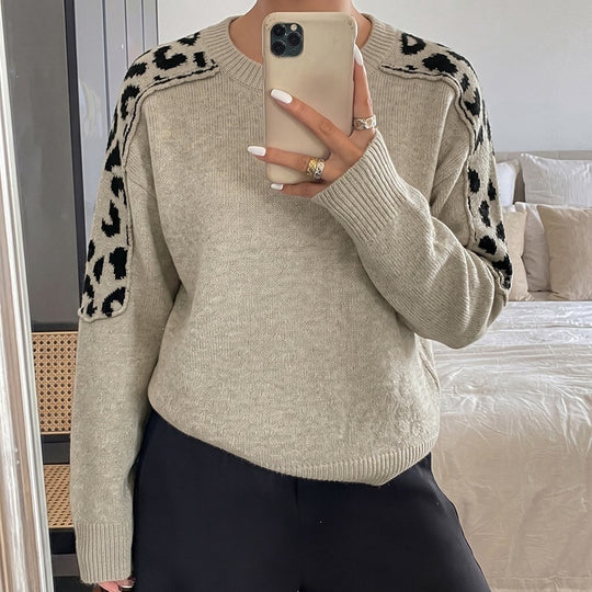 Damen Oversize Strickpullover mit Leo-Jacquard-Schultereinsätzen Nord Taschen