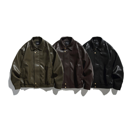 Herren Boxy-Lederimitat-Bomberjacke mit verdeckter Druckknopfleiste, elastischem Saum und aufgesetzten Eingrifftaschen Nord Taschen