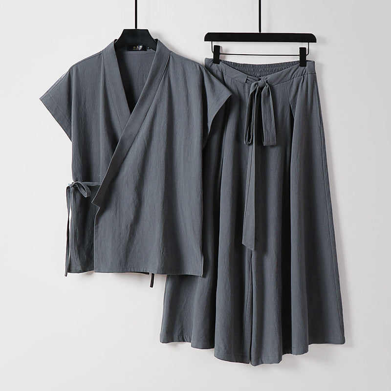Damen Kimono-Loungewear-Set mit Wickeloberteil und weiter Palazzo-Hose Nord Taschen