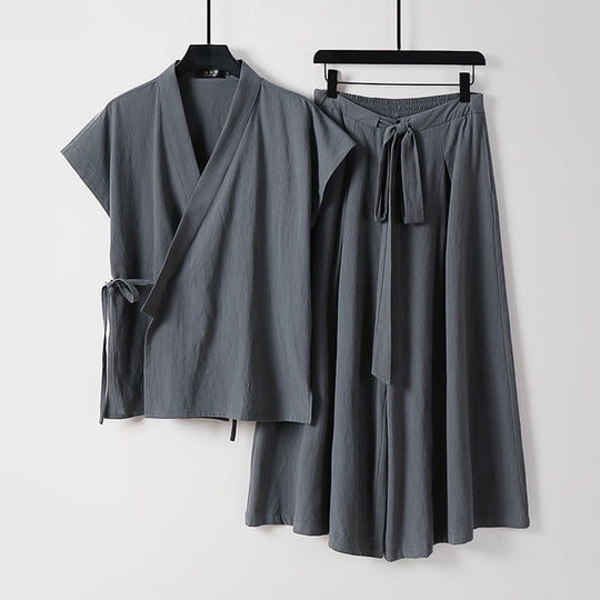 Damen Kimono-Loungewear-Set mit Wickeloberteil und weiter Palazzo-Hose Nord Taschen