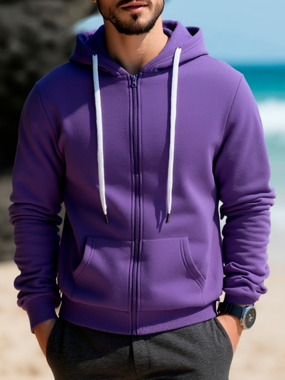 Herren Kapuzen‑Sweatjacke mit durchgehendem Reißverschluss, Kängurutaschen & weichem Futter Nord Taschen