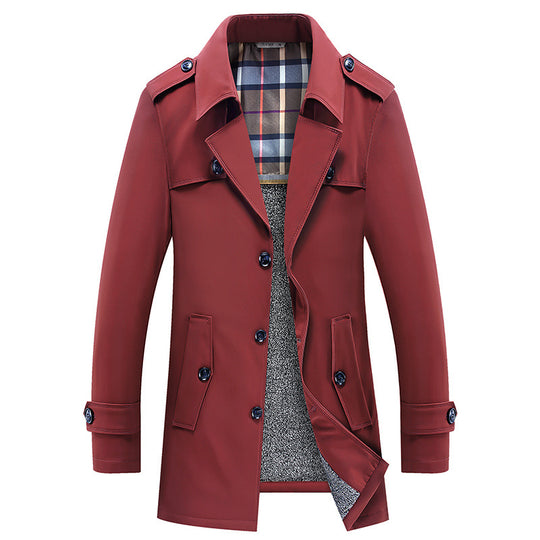 Herren Moderner Kurzmantel im Trench-Look mit kariertem Innenfutter und Utility-Taschen Nord Taschen