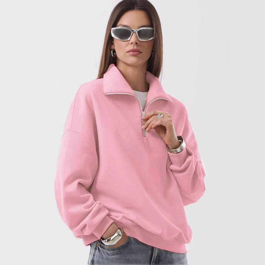 Unisex nan oversized Sweatshirt mit halbem Reißverschluss und Stehkragen aus weichem Baumwollmix Nord Taschen